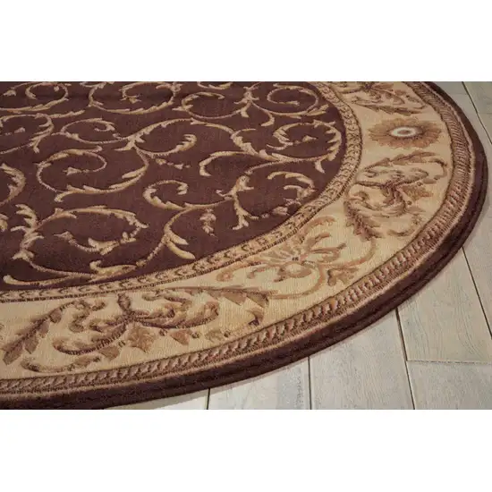 6' Brown And Tan Floral Non Skid Round Rug Photo 9