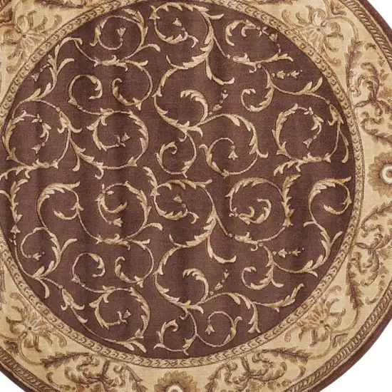 6' Brown And Tan Floral Non Skid Round Rug Photo 7