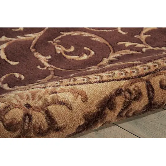 6' Brown And Tan Floral Non Skid Round Rug Photo 8