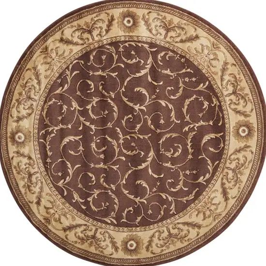 6' Brown And Tan Floral Non Skid Round Rug Photo 2