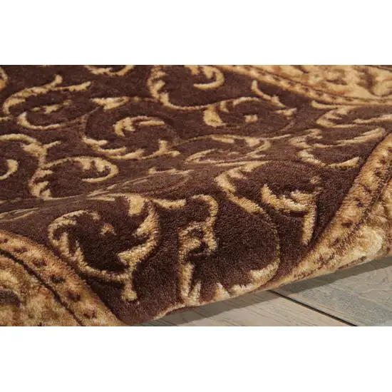 8' Brown And Tan Floral Non Skid Runner Rug Photo 9