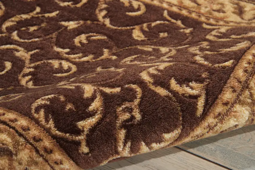 8' Brown And Tan Floral Non Skid Runner Rug Photo 9