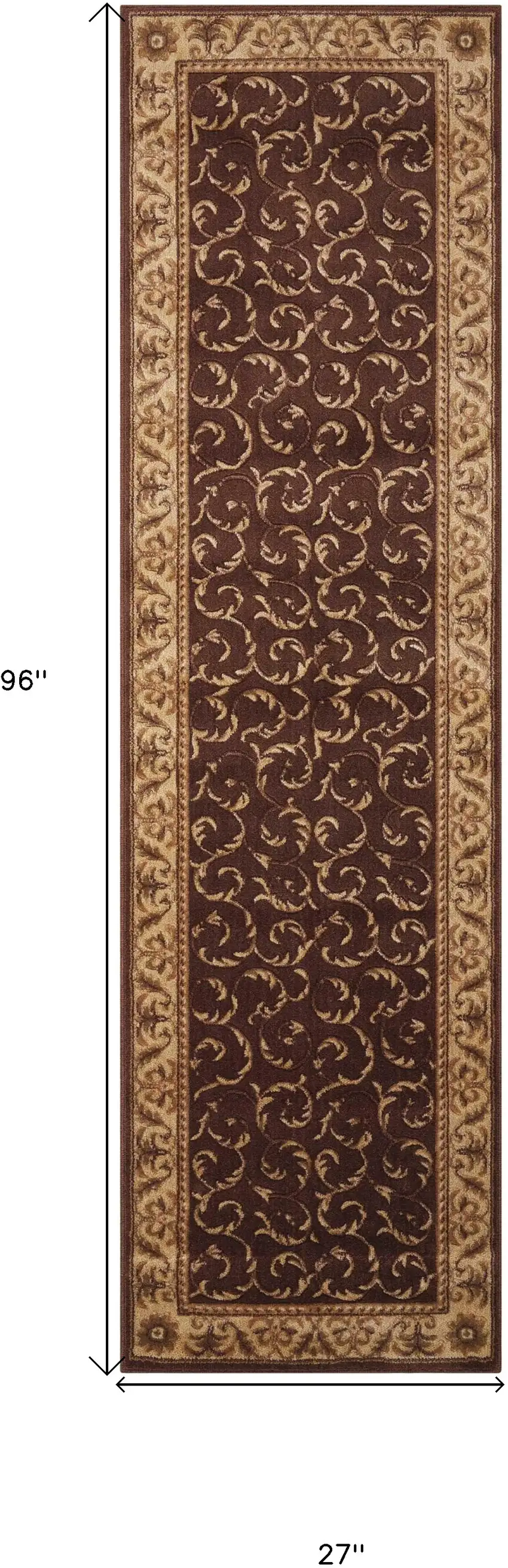 8' Brown And Tan Floral Non Skid Runner Rug Photo 3
