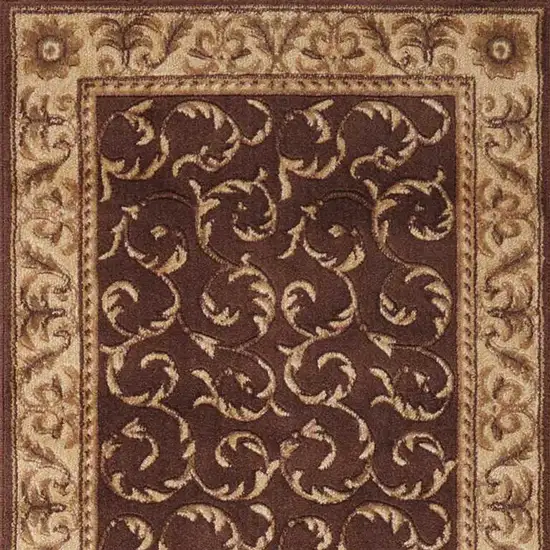 8' Brown And Tan Floral Non Skid Runner Rug Photo 8