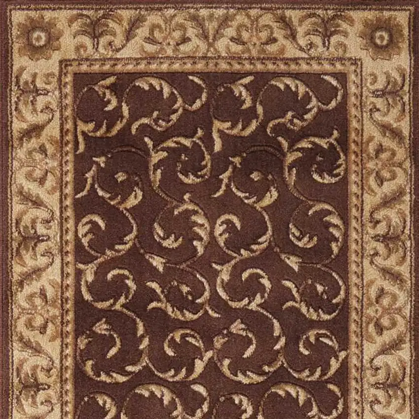 8' Brown And Tan Floral Non Skid Runner Rug Photo 8
