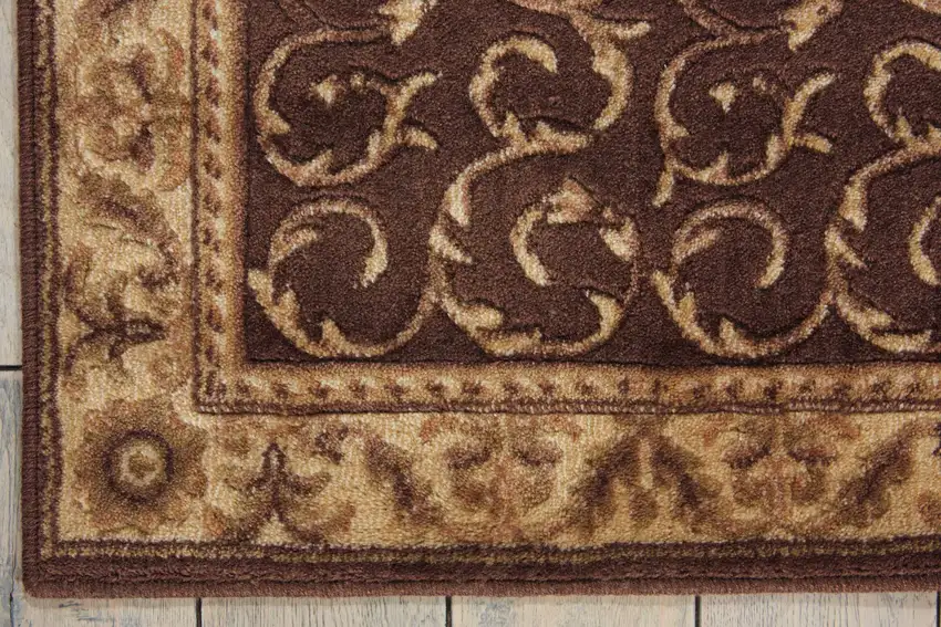 8' Brown And Tan Floral Non Skid Runner Rug Photo 6