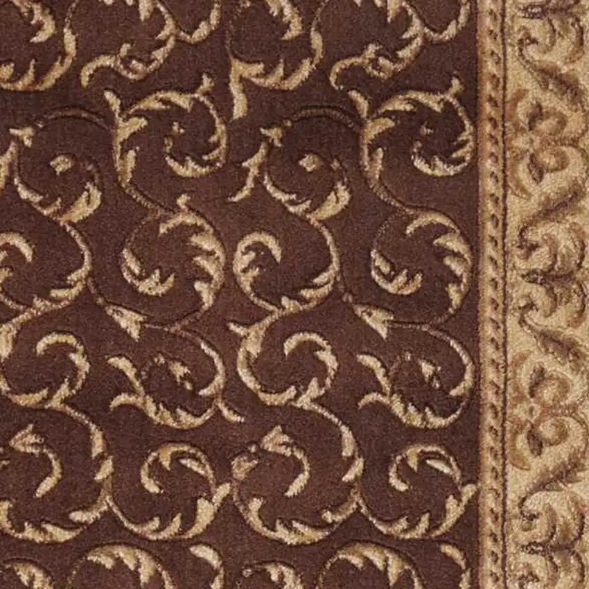 8' Brown And Tan Floral Non Skid Runner Rug Photo 3
