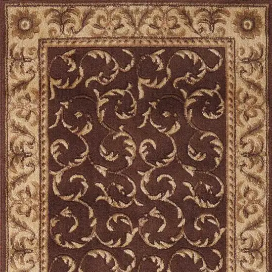 8' Brown And Tan Floral Non Skid Runner Rug Photo 4