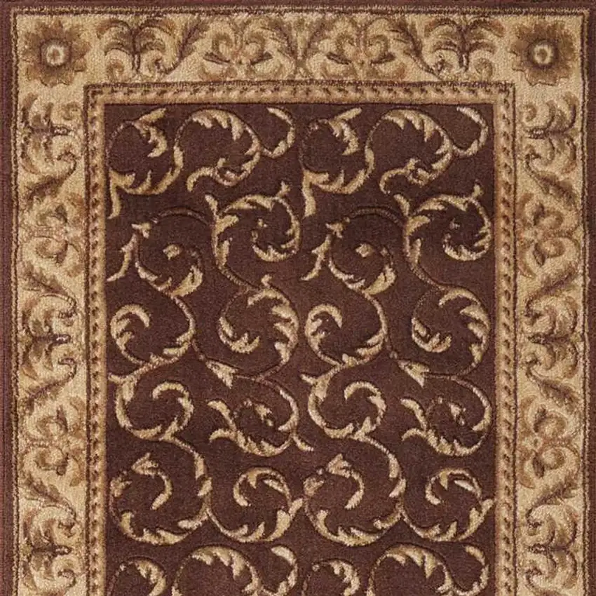8' Brown And Tan Floral Non Skid Runner Rug Photo 4
