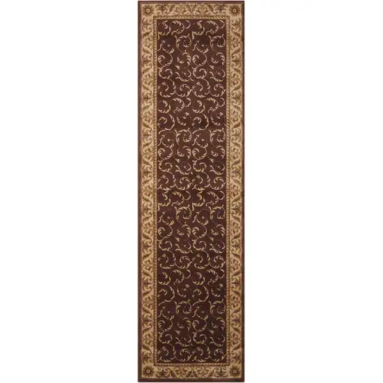 8' Brown And Tan Floral Non Skid Runner Rug Photo 2