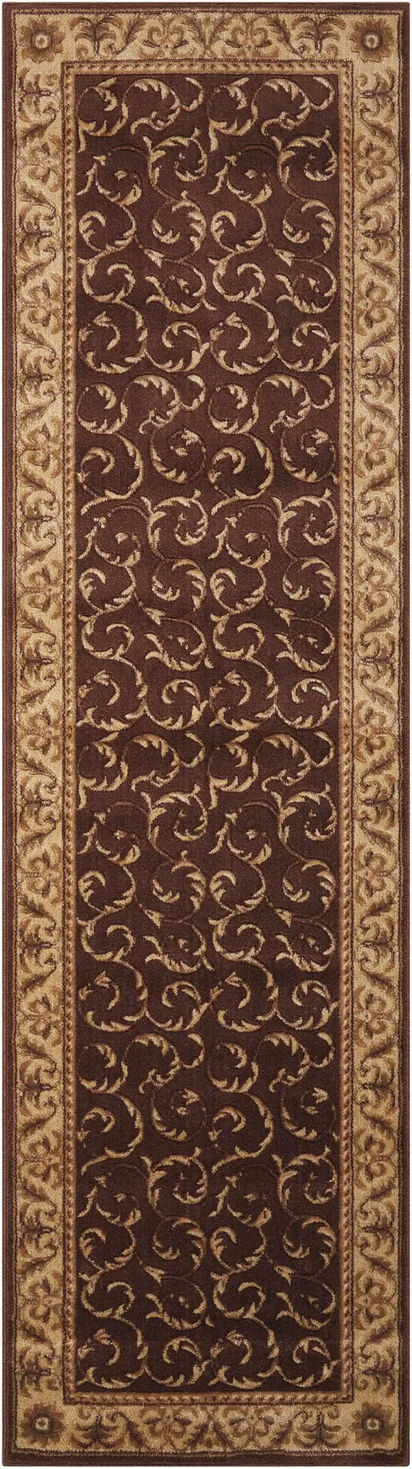 8' Brown And Tan Floral Non Skid Runner Rug Photo 2