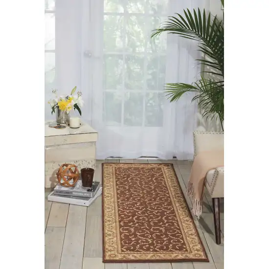 6' Brown And Tan Floral Non Skid Runner Rug Photo 5