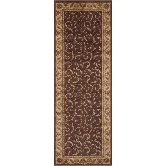 6' Brown And Tan Floral Non Skid Runner Rug Photo 2