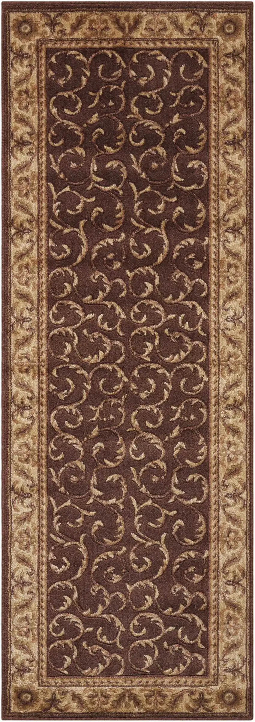 6' Brown And Tan Floral Non Skid Runner Rug Photo 2