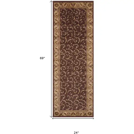 6' Brown And Tan Floral Non Skid Runner Rug Photo 3