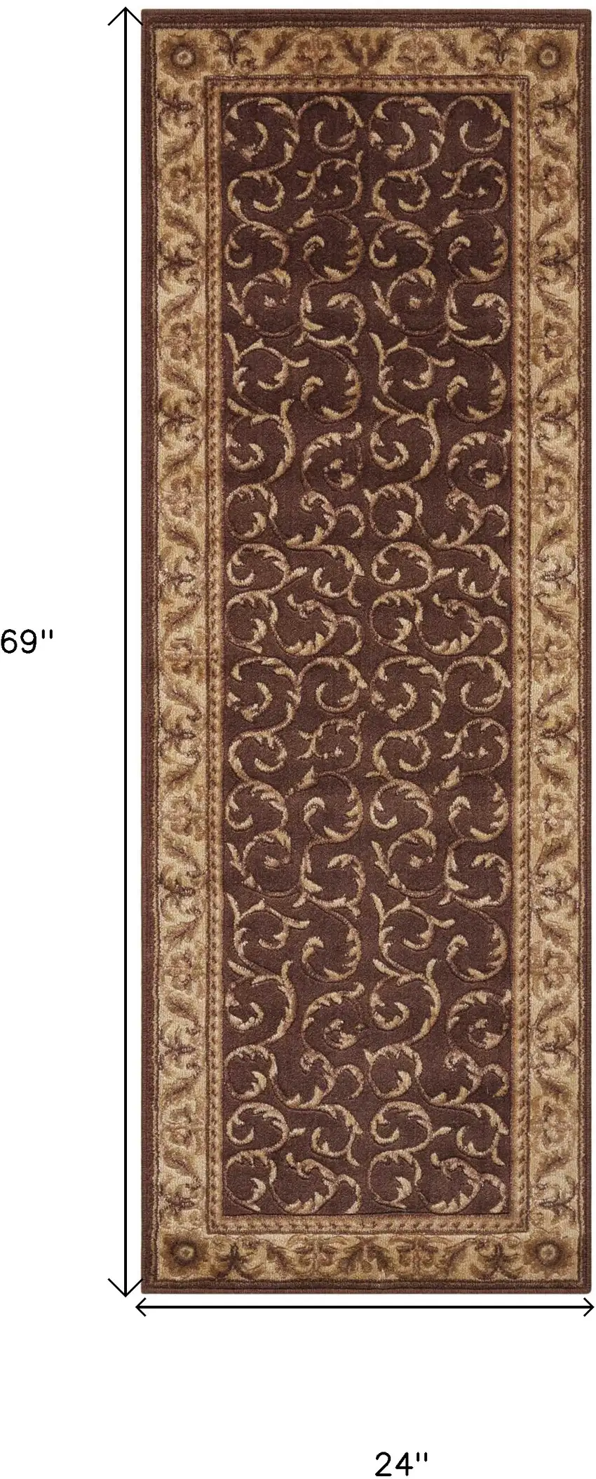 6' Brown And Tan Floral Non Skid Runner Rug Photo 3