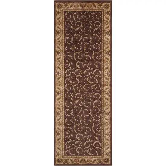 6' Brown And Tan Floral Non Skid Runner Rug Photo 4