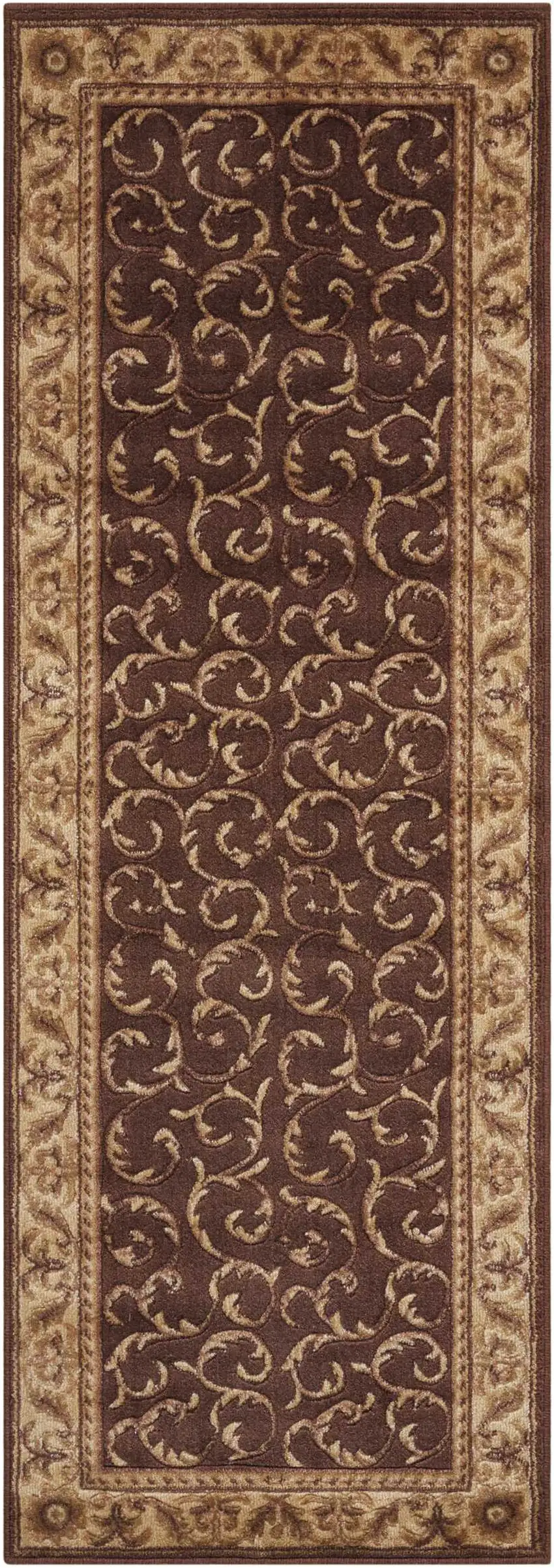 6' Brown And Tan Floral Non Skid Runner Rug Photo 4