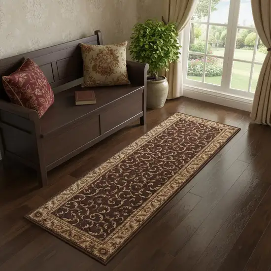 6' Brown And Tan Floral Non Skid Runner Rug Photo 1