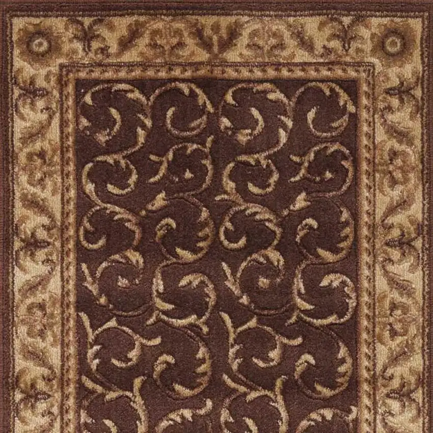 6' Brown And Tan Floral Non Skid Runner Rug Photo 3