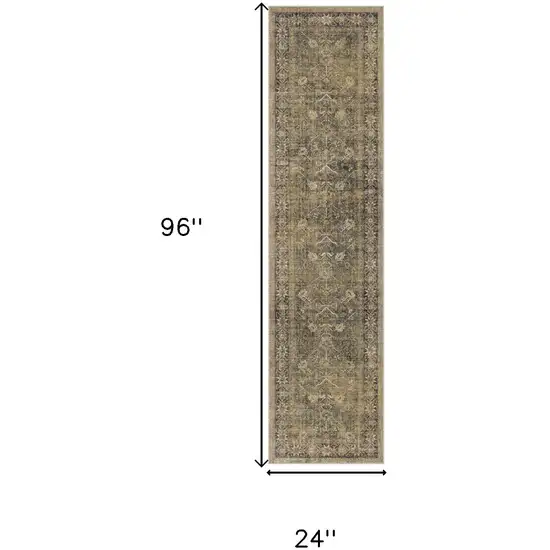8' Brown And Tan Medallion Distressed Washable Runner Rug Photo 3