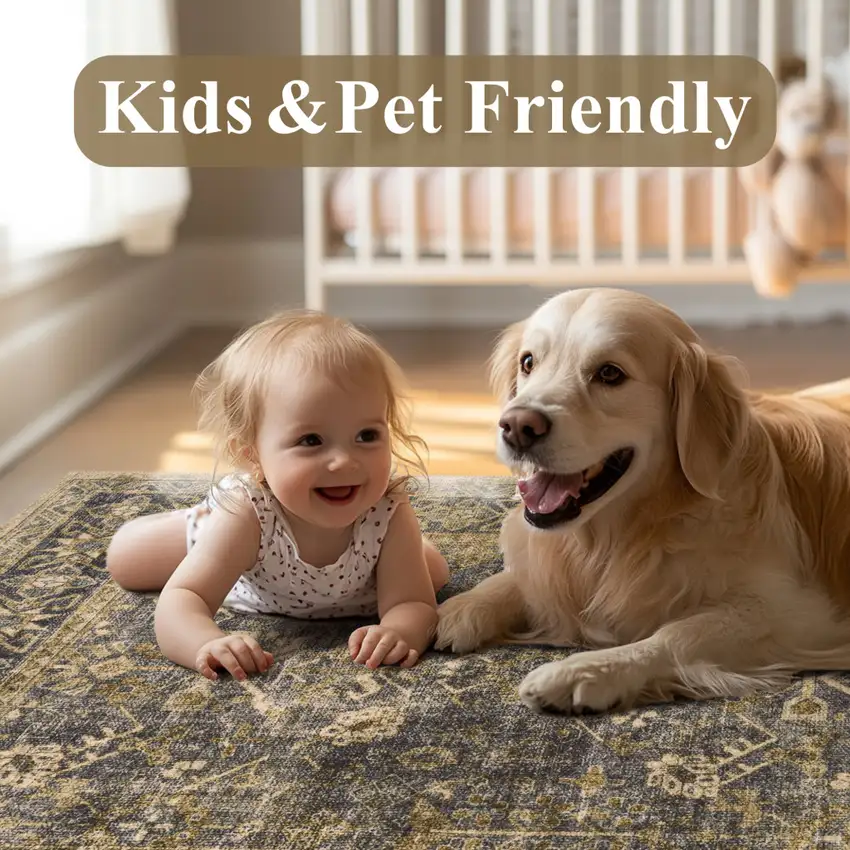 8' Brown And Tan Medallion Distressed Washable Runner Rug Photo 6