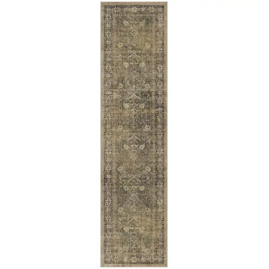 8' Brown And Tan Medallion Distressed Washable Runner Rug Photo 2