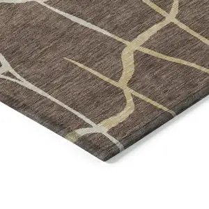 Photo of 8' Brown And Tan Round Abstract Washable Indoor Outdoor Area Rug