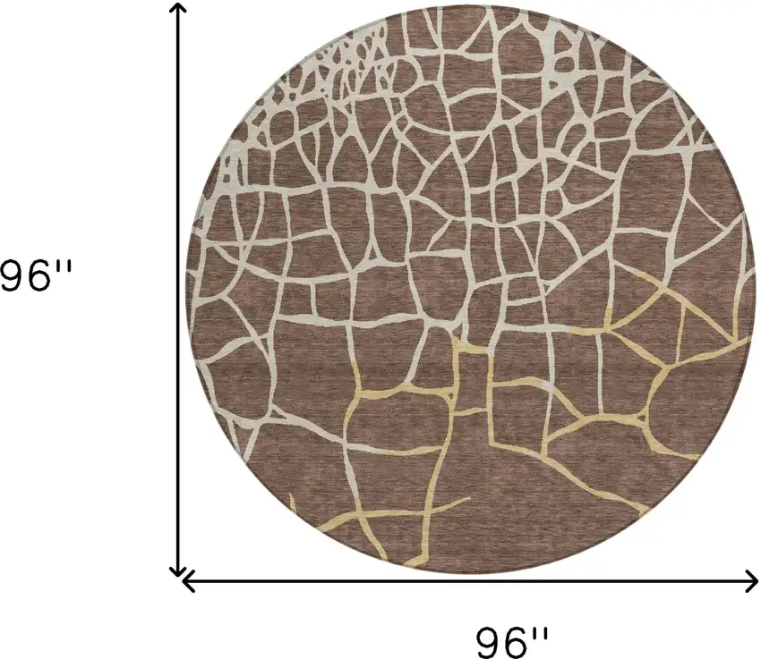 8' Brown And Tan Round Abstract Washable Indoor Outdoor Area Rug Photo 9