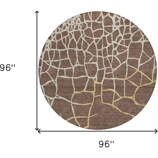 8' Brown And Tan Round Abstract Washable Indoor Outdoor Area Rug Photo 9