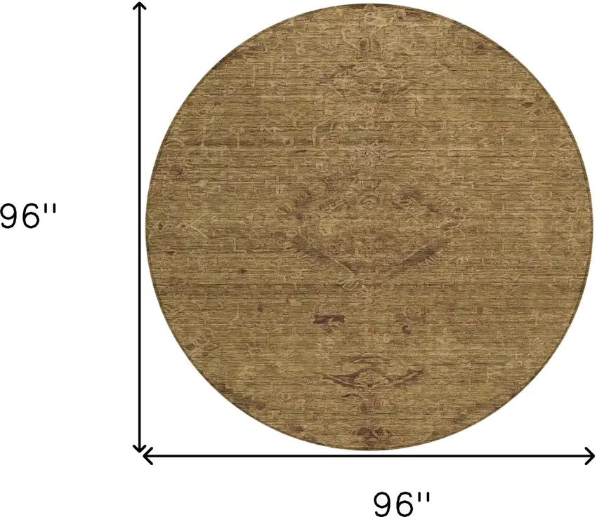 8' Brown And Tan Round Floral Washable Indoor Outdoor Area Rug Photo 8