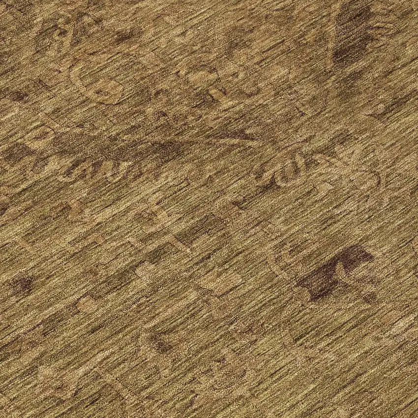 8' Brown And Tan Round Floral Washable Indoor Outdoor Area Rug Photo 9