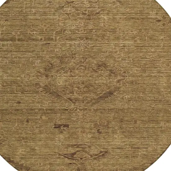 8' Brown And Tan Round Floral Washable Indoor Outdoor Area Rug Photo 4