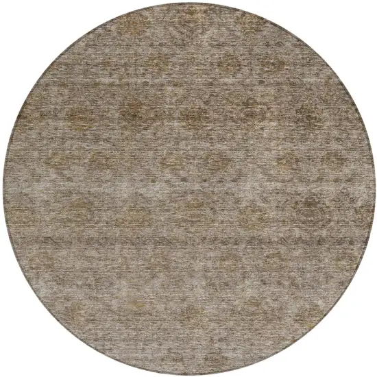 8' Brown And Tan Round Floral Washable Indoor Outdoor Area Rug Photo 2