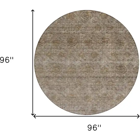 8' Brown And Tan Round Floral Washable Indoor Outdoor Area Rug Photo 3