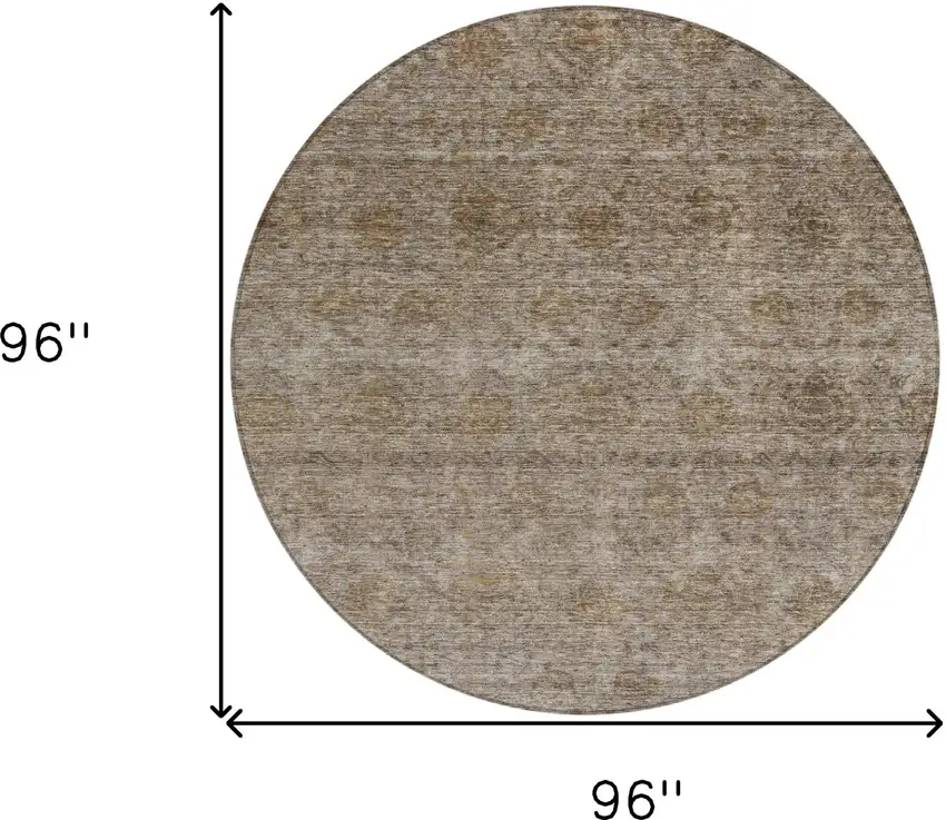 8' Brown And Tan Round Floral Washable Indoor Outdoor Area Rug Photo 3