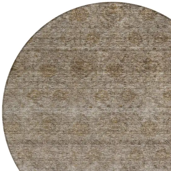8' Brown And Tan Round Floral Washable Indoor Outdoor Area Rug Photo 4