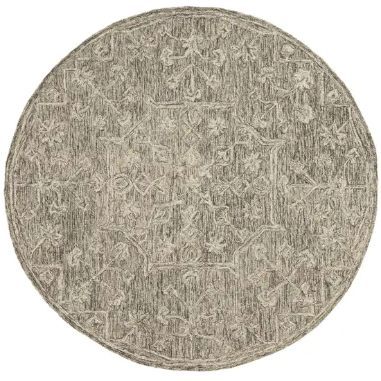 5' Brown And Tan Wool Floral Hand Tufted Round Rug Photo 2