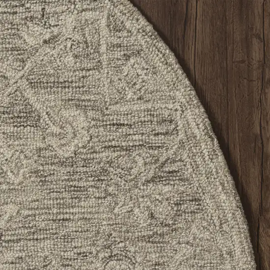 5' Brown And Tan Wool Floral Hand Tufted Round Rug Photo 9