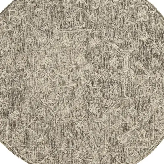 5' Brown And Tan Wool Floral Hand Tufted Round Rug Photo 4