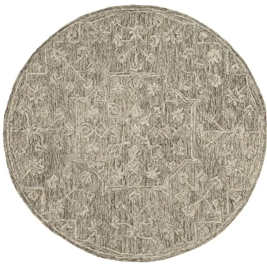5' Brown And Tan Wool Floral Hand Tufted Round Rug Photo 5