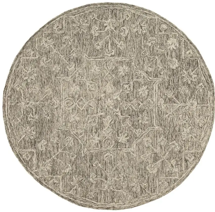 5' Brown And Tan Wool Floral Hand Tufted Round Rug Photo 5