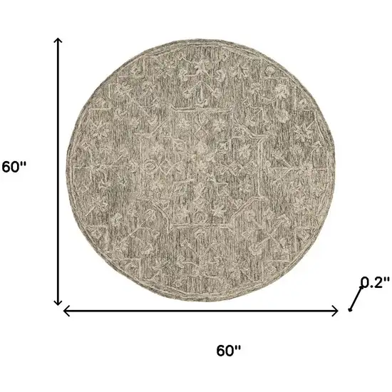 5' Brown And Tan Wool Floral Hand Tufted Round Rug Photo 3