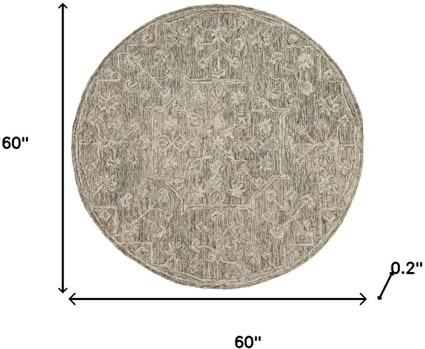 5' Brown And Tan Wool Floral Hand Tufted Round Rug Photo 3