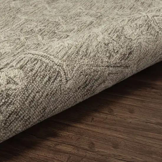 5' Brown And Tan Wool Floral Hand Tufted Round Rug Photo 8