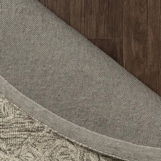 5' Brown And Tan Wool Floral Hand Tufted Round Rug Photo 9