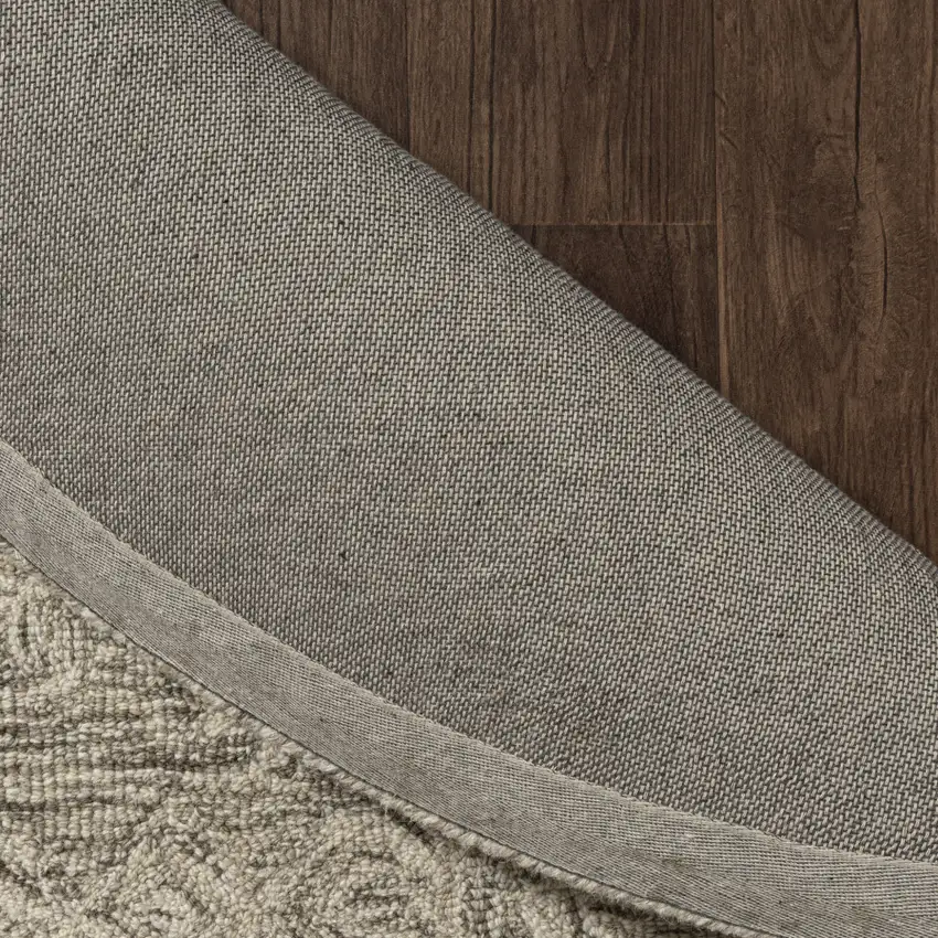 5' Brown And Tan Wool Floral Hand Tufted Round Rug Photo 9