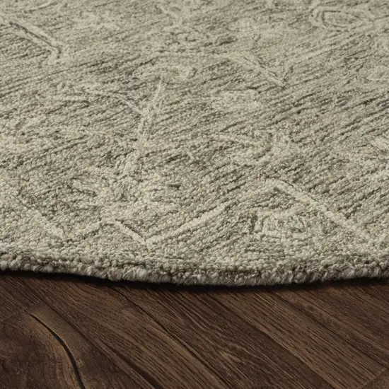 5' Brown And Tan Wool Floral Hand Tufted Round Rug Photo 7