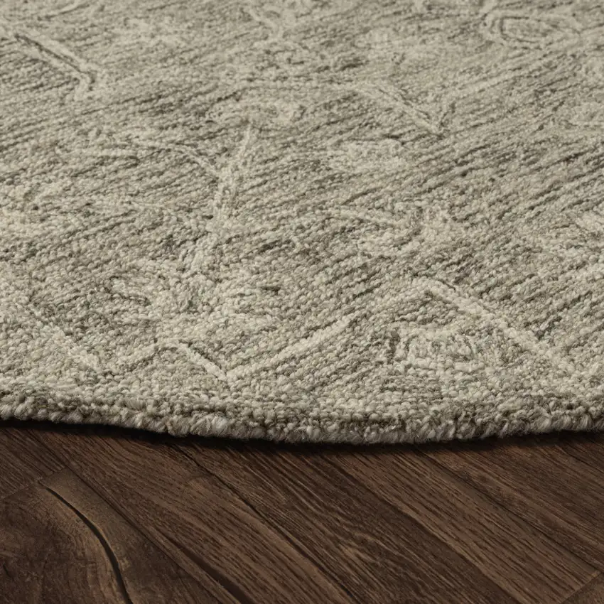 5' Brown And Tan Wool Floral Hand Tufted Round Rug Photo 7