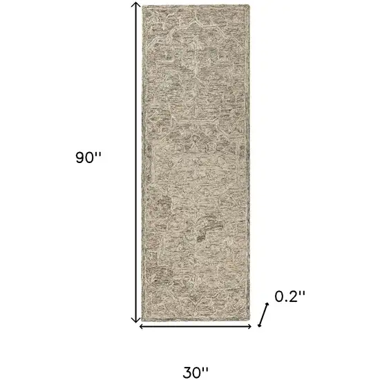 8' Brown And Tan Wool Floral Hand Tufted Runner Rug Photo 3